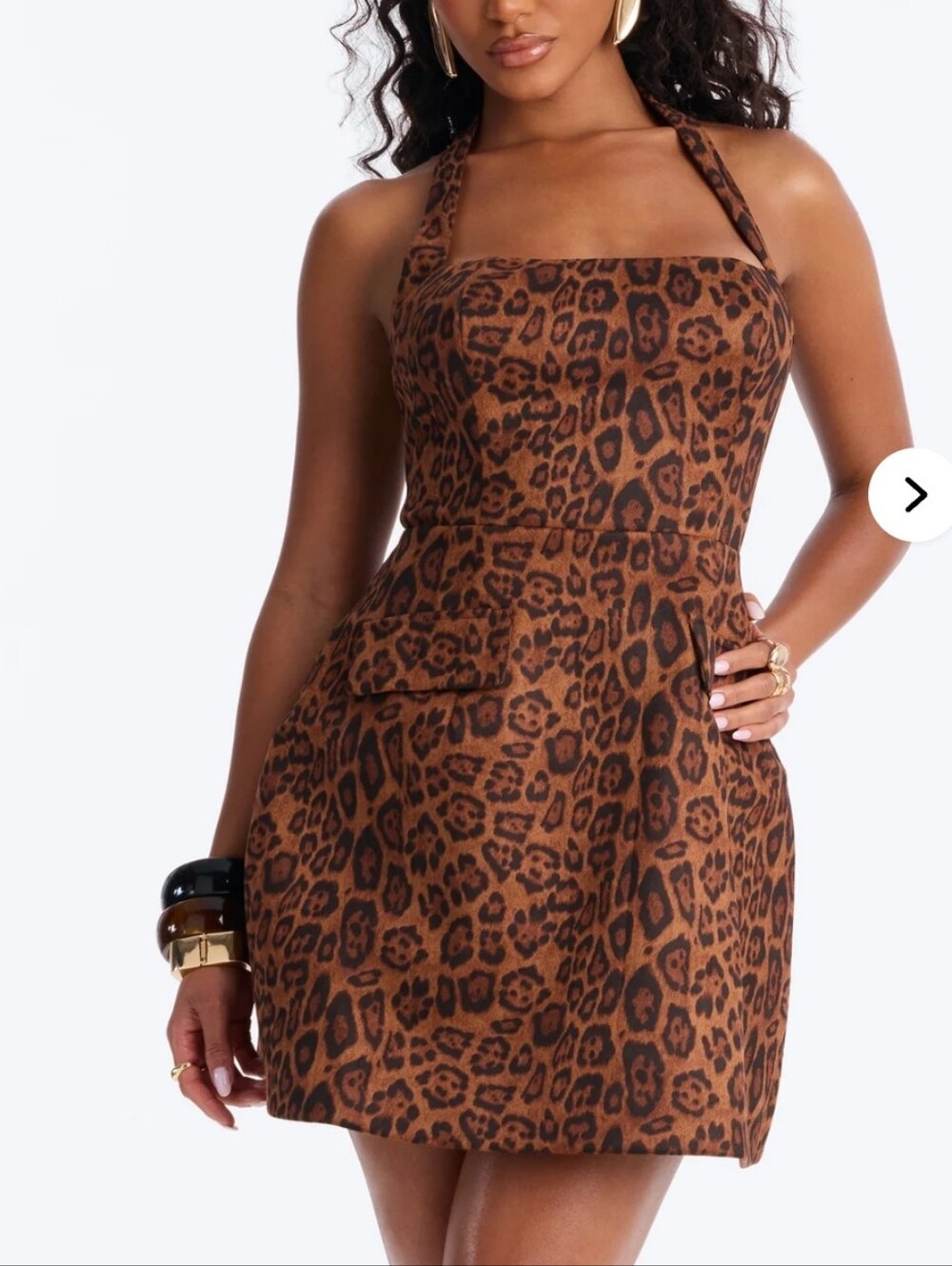 Leopard Print Halter Mini Dress in Brown